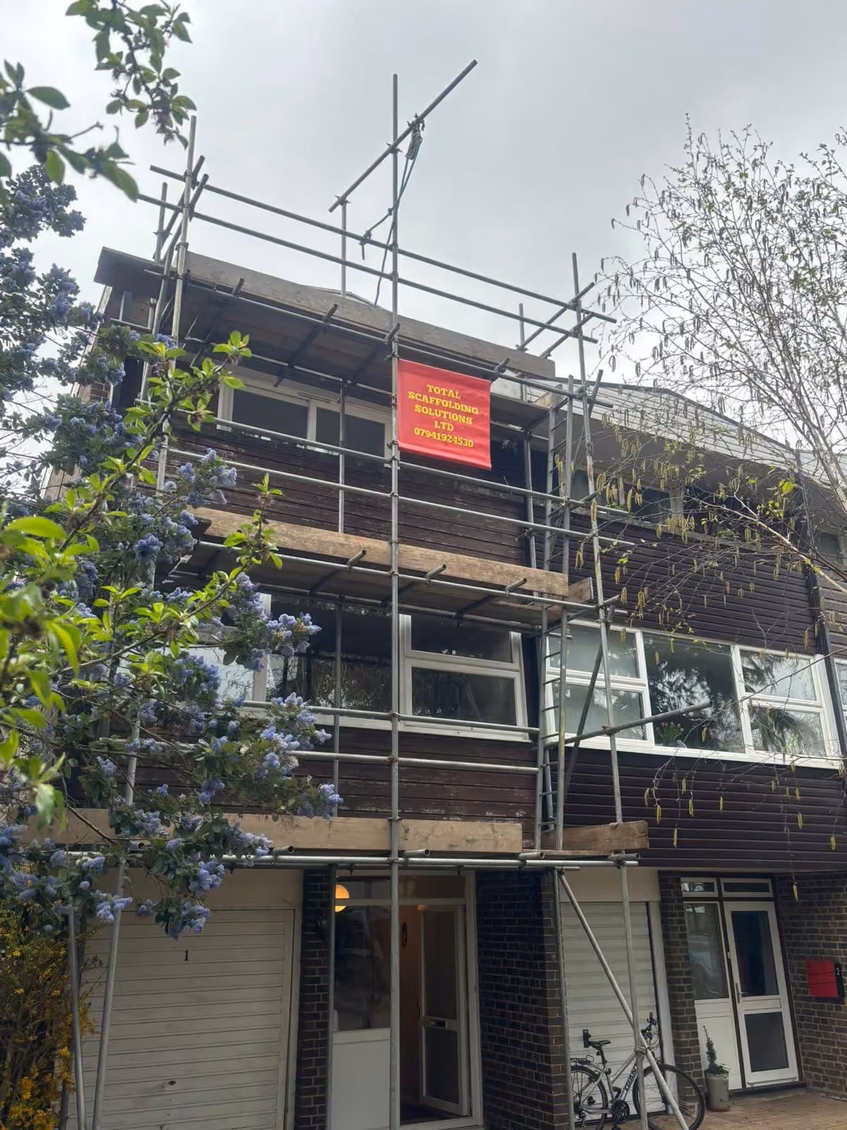 Scaffolding on a three-storey terraced house